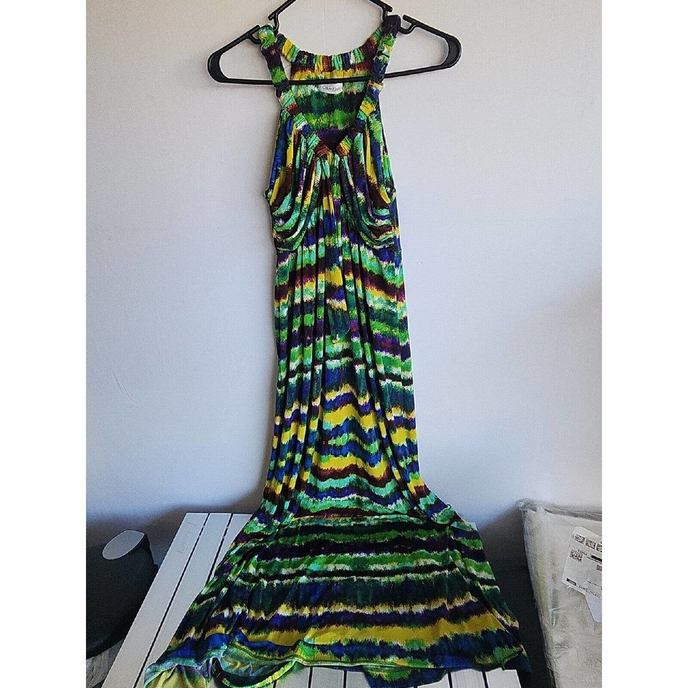 Calvin Klein Womens Multicolor Tie Dye Sleeveless Neck Maxi Dress Size 4